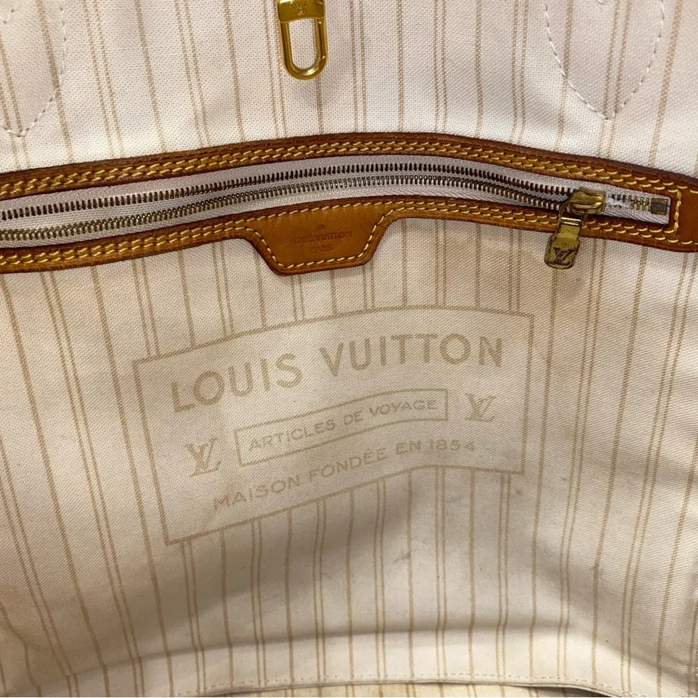 Louis Vuitton Never-full Large White and Gray Checkered Tote
